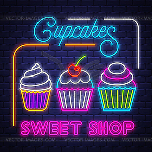 Cupcakes Shop- Neon Sign . Cupcakes Shop - neon sig - vector clip art