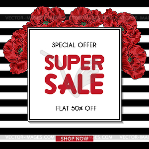 Super Sale banner template with poppies - vector clipart / vector image