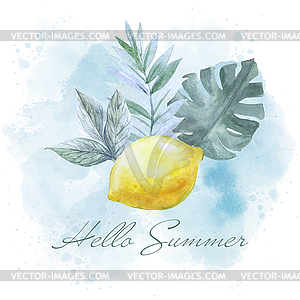 Watercolor summer banner with lemon - vector clipart / vector image