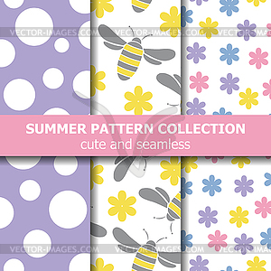 Joyfull summer pattern collection. Bees theme. - vector image