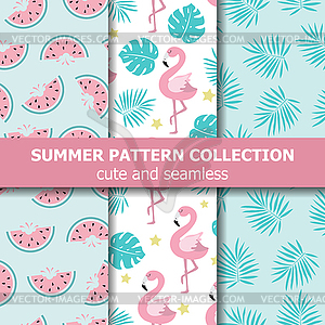 Exotic summer pattern collection. Flamingo and - vector clip art