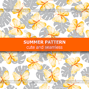 Watercolor pattern with butterflies and exotic - vector clip art