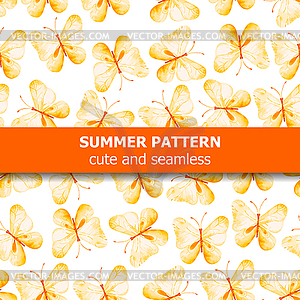 Watercolor pattern with yellow butterflies. Summer - vector image