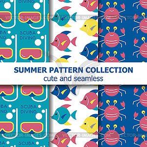 Underwater summer pattern collection . Summer - vector clip art