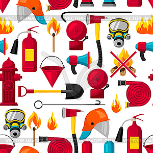 Seamless pattern with firefighting items. Fire - vector clip art