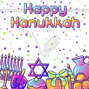 Happy Hanukkah greeting card with holiday objects - vector EPS clipart