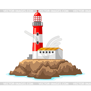 Leuchtturm An Der Felsigen Kuste Landschaft Mit Ozean Vektor Clipart Vektor Bild