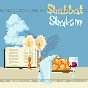 Shabbat Shalom background with religious objects. - vector clipart