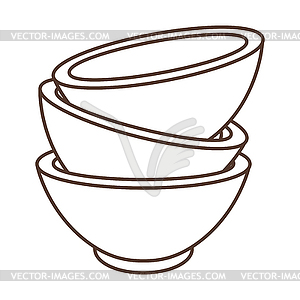 Bowls stack. Stylized kitchen and restaurant utensil - vector clip art