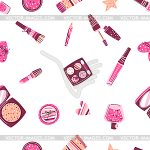 Seamless pattern with cosmetics for skincare and - vector image
