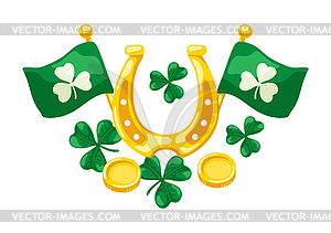 Saint Patricks Day greeting card. Holiday with Iris - vector clipart