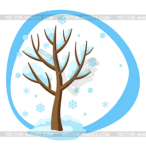 Winter tree with snow on branches. Seasonal  - vector clipart