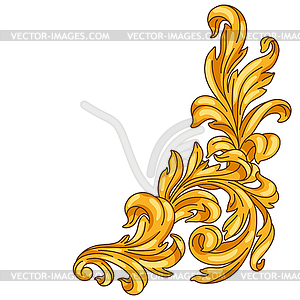 Decorative floral corner in baroque style. Golden - vector clip art