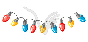 Garland of light bulbs. Merry Christmas and Happy - vector image