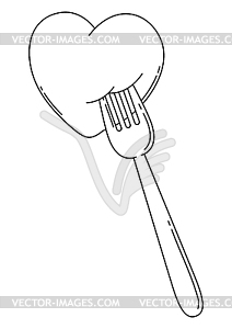 Happy Valentine Day heart on fork. Holiday - vector clipart