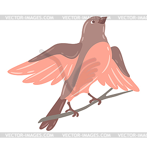 Cute bird sitting on branch. birdie in simple style - vector clip art