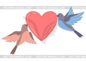 Cute flying birds and holding heart. birdies in - vector clip art