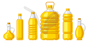 Bottles with sunflower oil. Image for culinary and - vector image