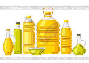 Bottles with oil. Image for culinary and agriculture - vector clip art