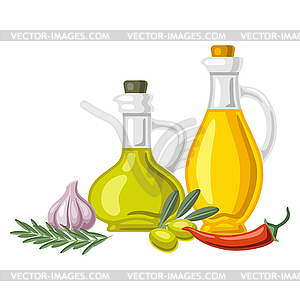 Background with flavored oil rosemary and chili - vector clipart