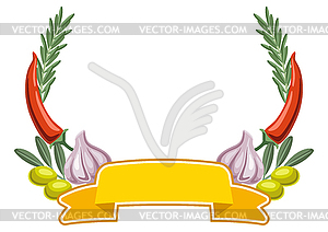 Background with rosemary and chili pepper, olive - vector image