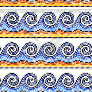 Ancient mosaic wave seamless pattern. Decorative - vector clipart