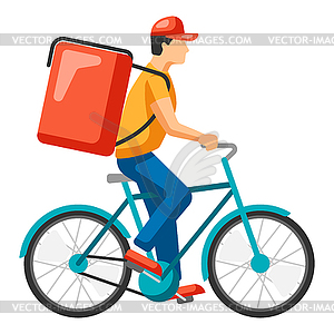 Courier riding bike. Delivery of goods by order in - vector image