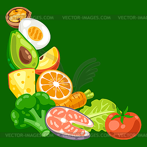 Background with healthy eating and diet meal. - vector clipart