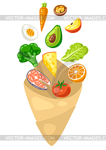 Package with food. Healthy eating and diet meal. - vector clip art