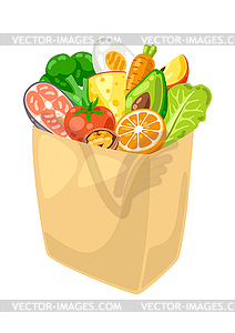 Package with food. Healthy eating and diet meal. - vector image