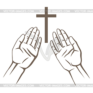 Christian hands folded in prayer. Happy Easter image - vector image