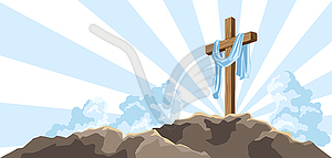 Christian wooden cross and shroud. Happy Easter - vector EPS clipart