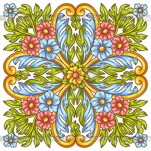 Decorative floral ceramic tile in baroque style. - vector clipart