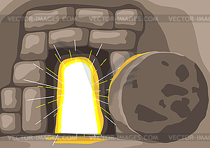 Христианская погребальная пещера. Изображение счастливой Пасхи - векторный клипарт Royalty-Free