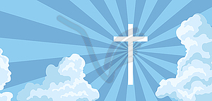 Christian sky with clouds and cross. Happy Easter - vector clipart