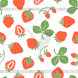 Seamless pattern with red strawberries. Decorative - vector clip art