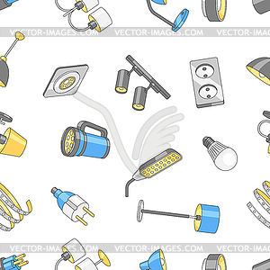 Seamless pattern with electric lightings and - vector clipart