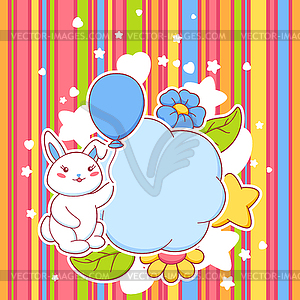 Speech bubble with cute kawaii little bunny. Funny - color vector clipart