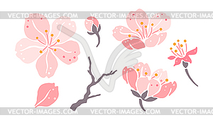 Set of sakura flowers. Beautiful decorative plants - vector clipart