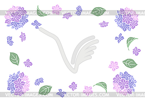 Frame with hydrangea flowers. Beautiful decorative - vector image