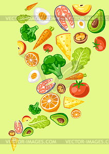 Background with healthy eating and diet meal. - vector clip art