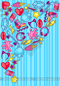 Background with fashion girlish items. Colorful - vector clipart