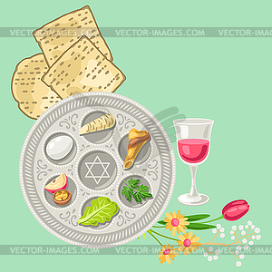 Счастливого Песаха еврейская пасхальная тарелка. Праздник - клипарт