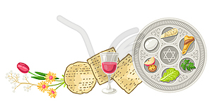 Happy Pesach Jewish Passover plate . Holiday - vector clip art