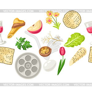 Happy Pesach Jewish Passover plate seamless pattern - vector clip art