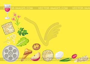 Happy Pesach Jewish Passover plate greeting card. - vector clipart / vector image