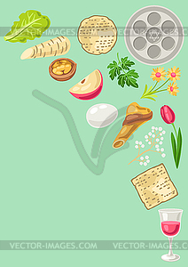 Happy Pesach Jewish Passover plate greeting card. - vector image