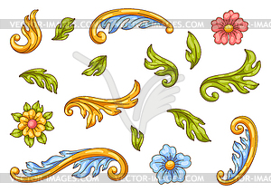 Decorative set of floral elements in baroque - royalty-free vector image