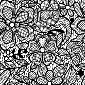 Lace seamless pattern with flowers and leaves. - vector clipart