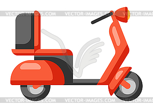 Красный скутер. Электрический мобильный мотоцикл - векторное графическое изображение